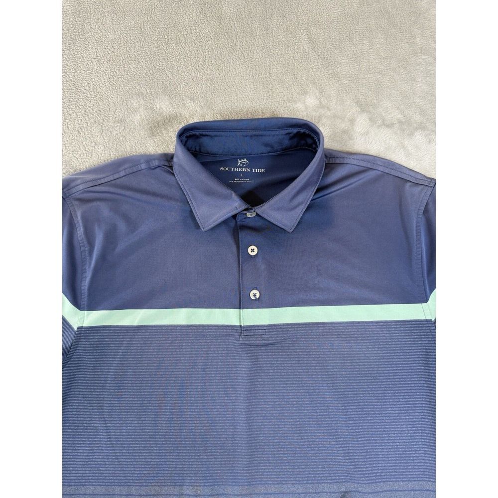Southern Tide Shirt Mens Large Blue Green Stripe Polo Performance‎ Golf